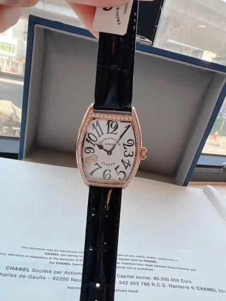 Franck Muller Curvex Diamond-Set Silver Dial Green Alligator Strap Mechanical Watch Watches - 3