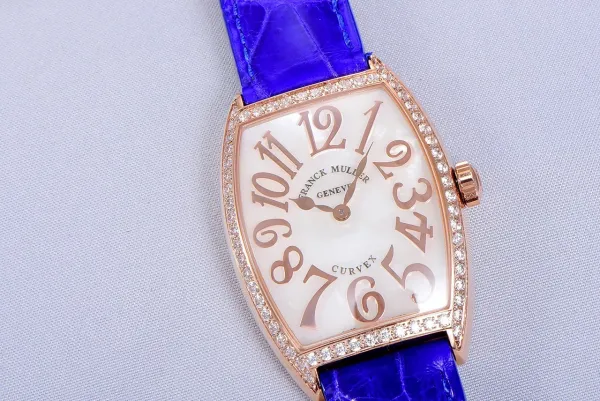 Franck Muller Curvex Diamond-Set Rose Gold with Turquoise Alligator Strap Watch Watches - 51