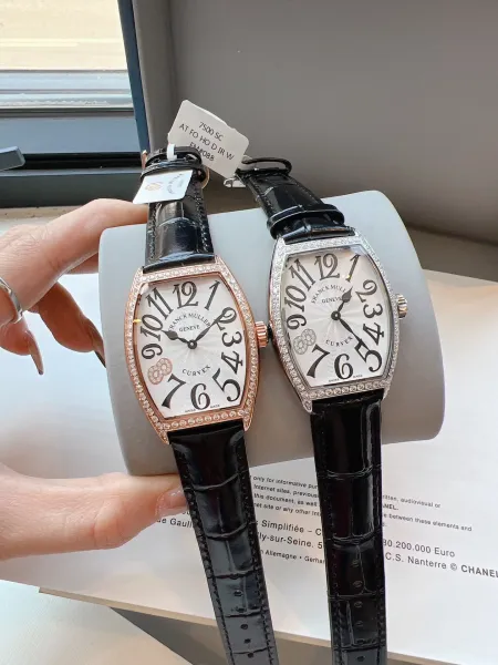 Franck Muller Curvex Diamond-Set Silver Dial Green Alligator Strap Mechanical Watch Watches - 15