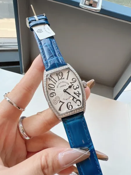 Franck Muller Curvex Diamond-Set Silver Dial Green Alligator Strap Mechanical Watch Watches - 21