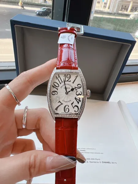 Franck Muller Curvex Diamond-Set Silver Dial Green Alligator Strap Mechanical Watch Watches - 31