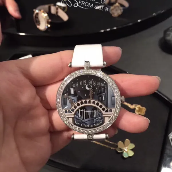Van Cleef & Arpels Pont des Arts White Leather Watch Watches - 16