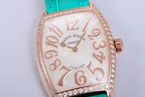 Franck Muller Curvex Diamond-Set Rose Gold with Turquoise Alligator Strap Watch Watches - 39