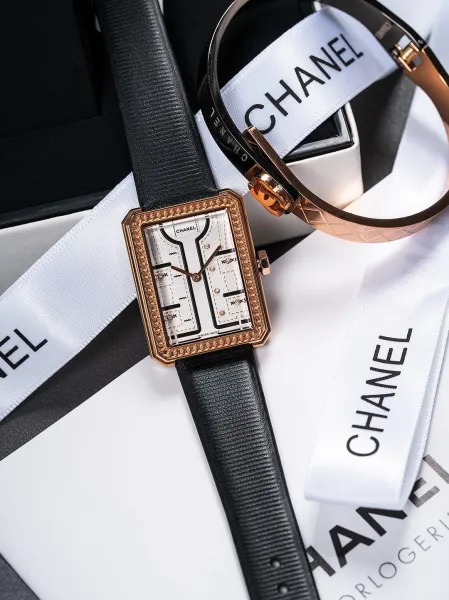 Chanel Mademoiselle Privé Watch Black and Gold Quartz Watch with Leather Strap Watches - 24
