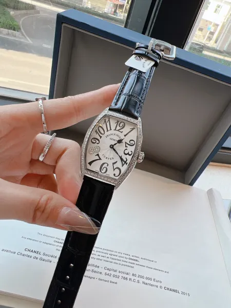 Franck Muller Curvex Diamond-Set Silver Dial Green Alligator Strap Mechanical Watch Watches - 6
