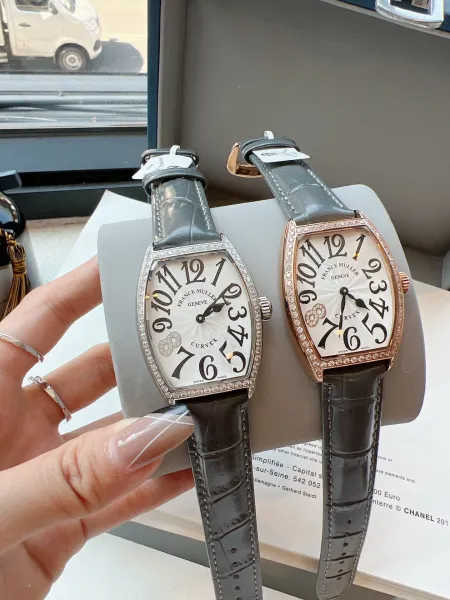 Franck Muller Curvex Diamond-Set Silver Dial Green Alligator Strap Mechanical Watch Watches - 13