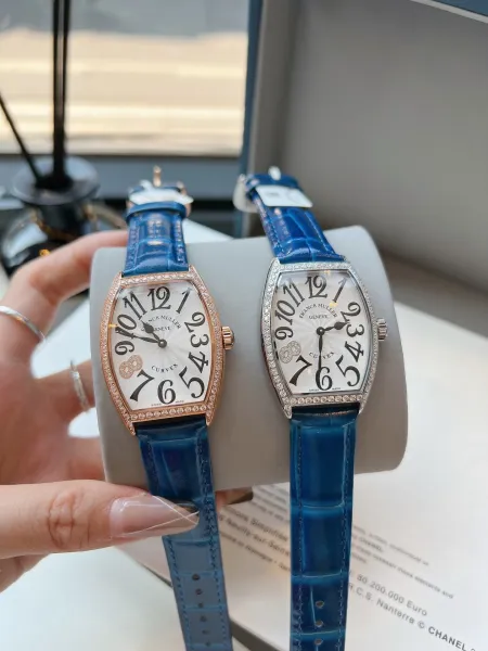 Franck Muller Curvex Diamond-Set Silver Dial Green Alligator Strap Mechanical Watch Watches - 25