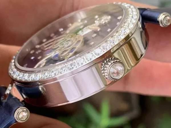 Van Cleef & Arpels Ballerina Watch Deep Blue Mother-of-Pearl Dial with Diamond Bezel and Black Alligator Strap Watches - 33