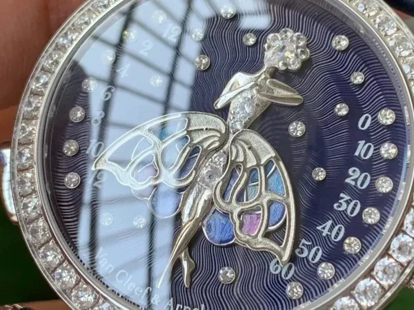 Van Cleef & Arpels Ballerina Watch Deep Blue Mother-of-Pearl Dial with Diamond Bezel and Black Alligator Strap Watches - 31