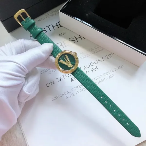 Versace Palazzo Empire Green Leather Strap Watch Watches - 24