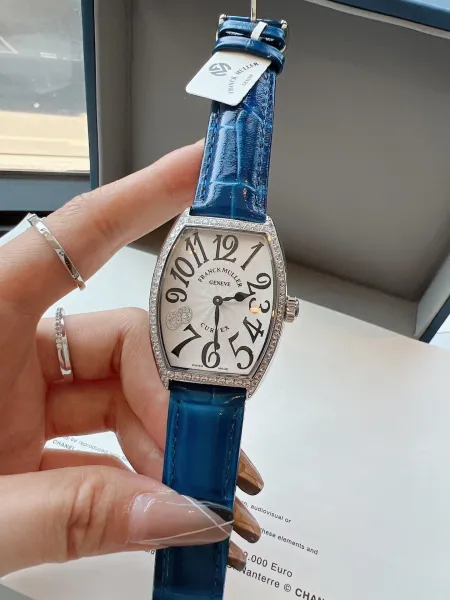 Franck Muller Curvex Diamond-Set Silver Dial Green Alligator Strap Mechanical Watch Watches - 23