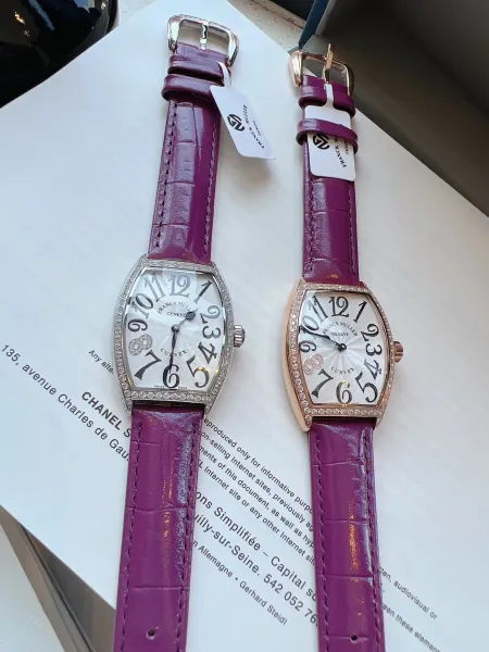 Franck Muller Curvex Diamond-Set Silver Dial Green Alligator Strap Mechanical Watch Watches - 52