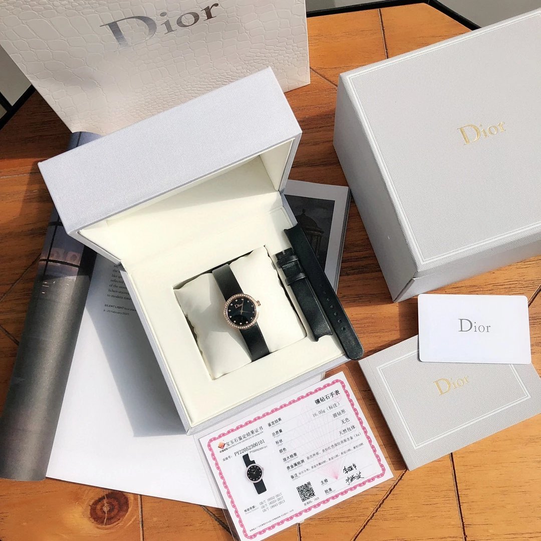 Dior La D de Dior Black Dial Rose Gold Diamond Bezel Watch Watches - 43