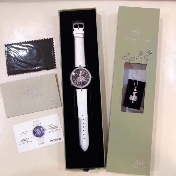 Van Cleef & Arpels Ballerina Watch Deep Blue Mother-of-Pearl Dial with Diamond Bezel and Black Alligator Strap Watches - 4