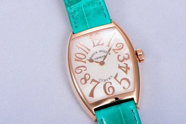 Franck Muller Curvex Diamond-Set Rose Gold with Turquoise Alligator Strap Watch Watches - 44