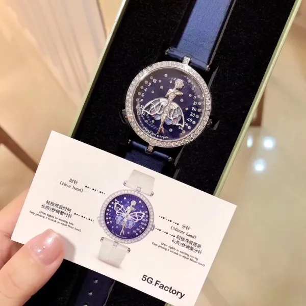 Van Cleef & Arpels Ballerina Watch Deep Blue Mother-of-Pearl Dial with Diamond Bezel and Black Alligator Strap Watches - 23