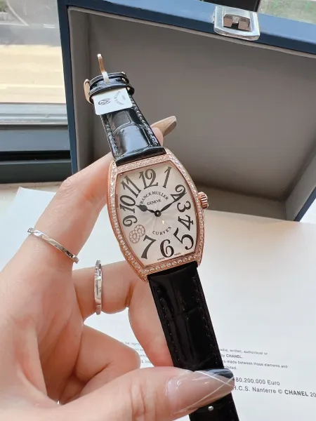 Franck Muller Curvex Diamond-Set Silver Dial Green Alligator Strap Mechanical Watch Watches - 4