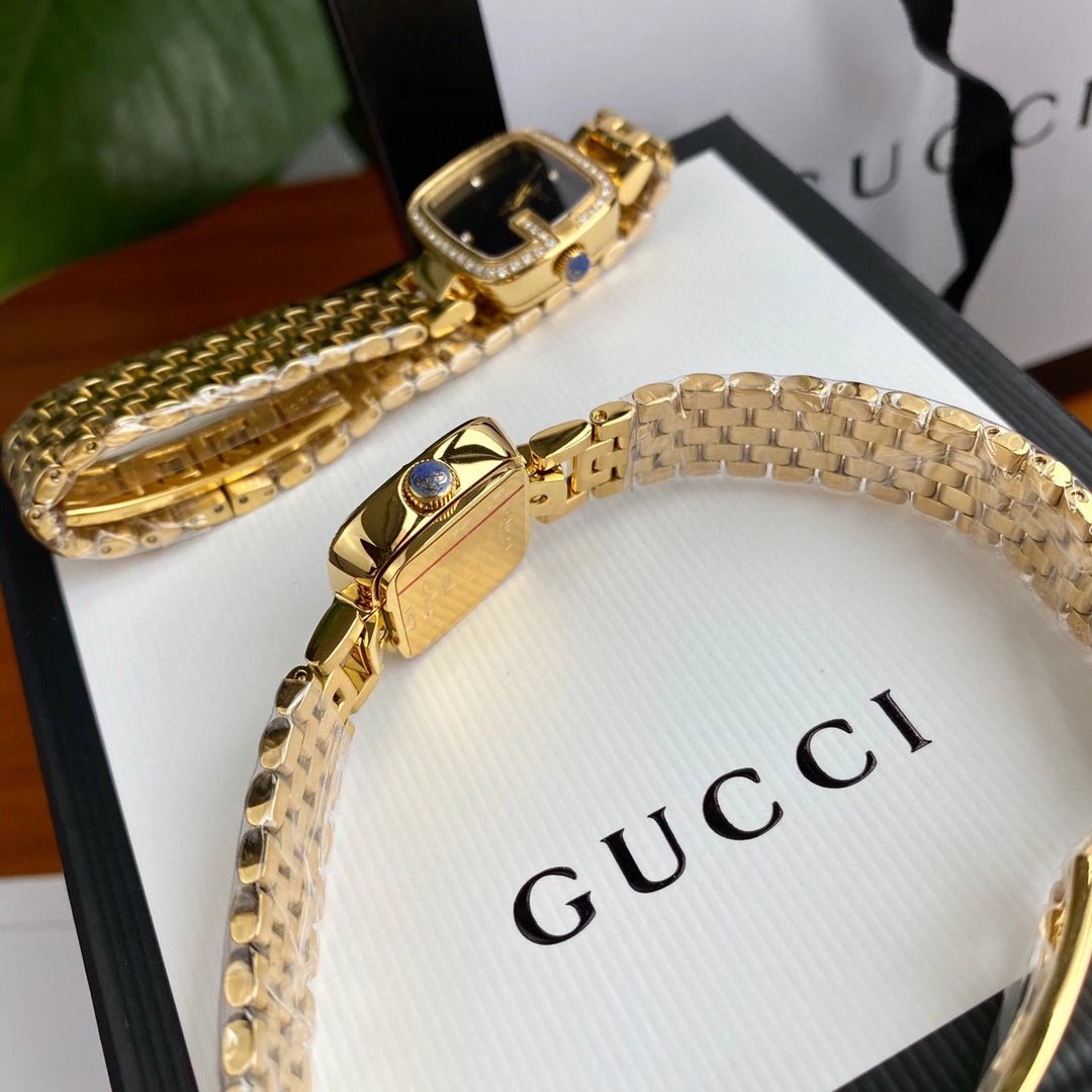 Gucci G-Gucci Square Black Dial Gold-Tone Diamond-Set Watch Watches - 8