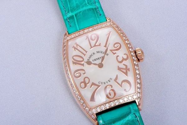 Franck Muller Curvex Diamond-Set Rose Gold with Turquoise Alligator Strap Watch Watches - 37