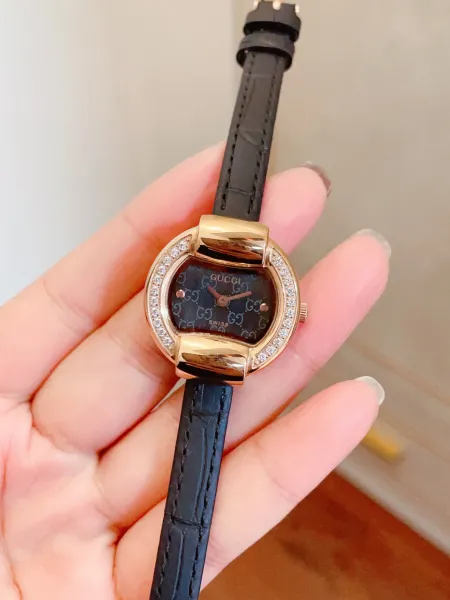 Gucci G-Timeless Mini Diamond-Set Black Dial Red Leather Watch Watches - 5