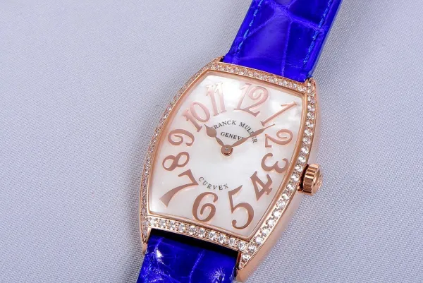 Franck Muller Curvex Diamond-Set Rose Gold with Turquoise Alligator Strap Watch Watches - 52