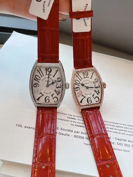 Franck Muller Curvex Diamond-Set Silver Dial Green Alligator Strap Mechanical Watch Watches - 33