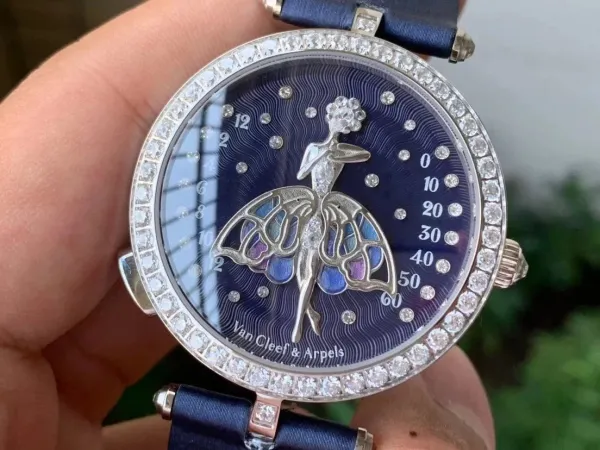 Van Cleef & Arpels Ballerina Watch Deep Blue Mother-of-Pearl Dial with Diamond Bezel and Black Alligator Strap Watches - 28