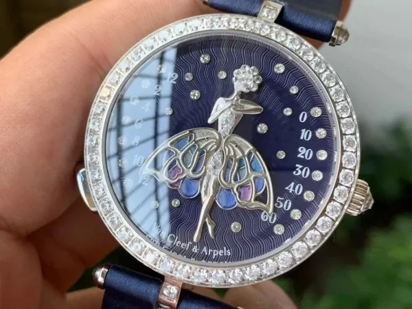 Van Cleef & Arpels Ballerina Watch Deep Blue Mother-of-Pearl Dial with Diamond Bezel and Black Alligator Strap Watches - 29