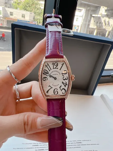 Franck Muller Curvex Diamond-Set Silver Dial Green Alligator Strap Mechanical Watch Watches - 49