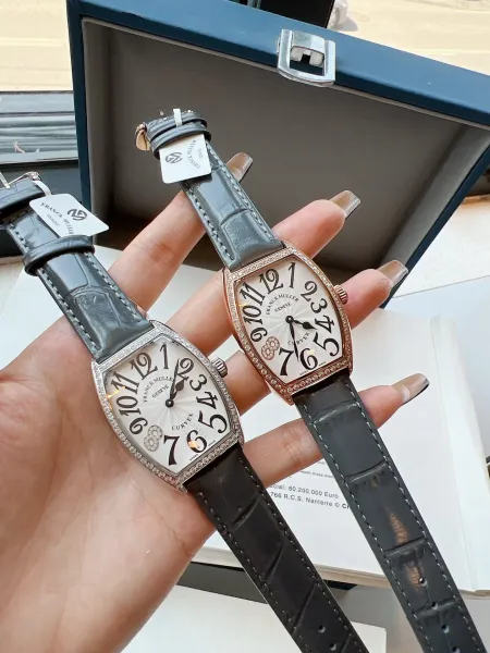 Franck Muller Curvex Diamond-Set Silver Dial Green Alligator Strap Mechanical Watch Watches - 12