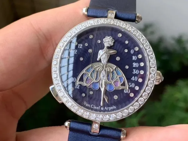 Van Cleef & Arpels Ballerina Watch Deep Blue Mother-of-Pearl Dial with Diamond Bezel and Black Alligator Strap Watches - 26