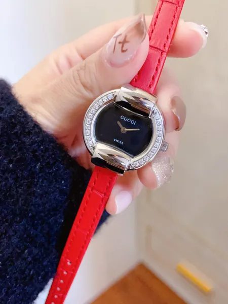 Gucci G-Timeless Mini Diamond-Set Black Dial Red Leather Watch Watches - 13