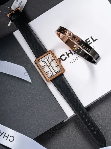 Chanel Mademoiselle Privé Watch Black and Gold Quartz Watch with Leather Strap Watches - 25