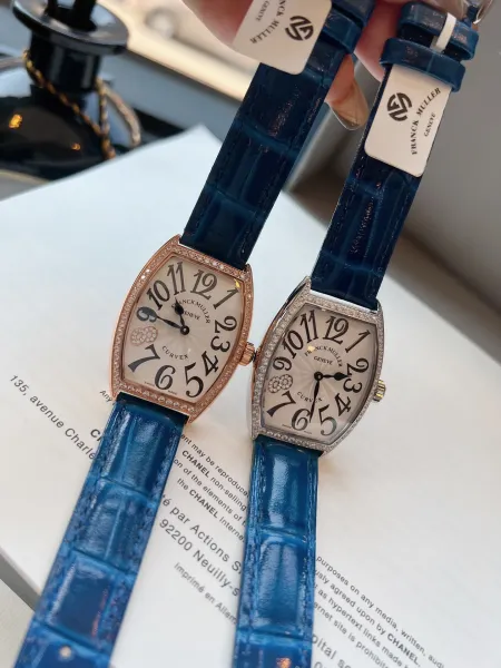 Franck Muller Curvex Diamond-Set Silver Dial Green Alligator Strap Mechanical Watch Watches - 24