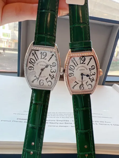 Franck Muller Curvex Diamond-Set Silver Dial Green Alligator Strap Mechanical Watch Watches - 43