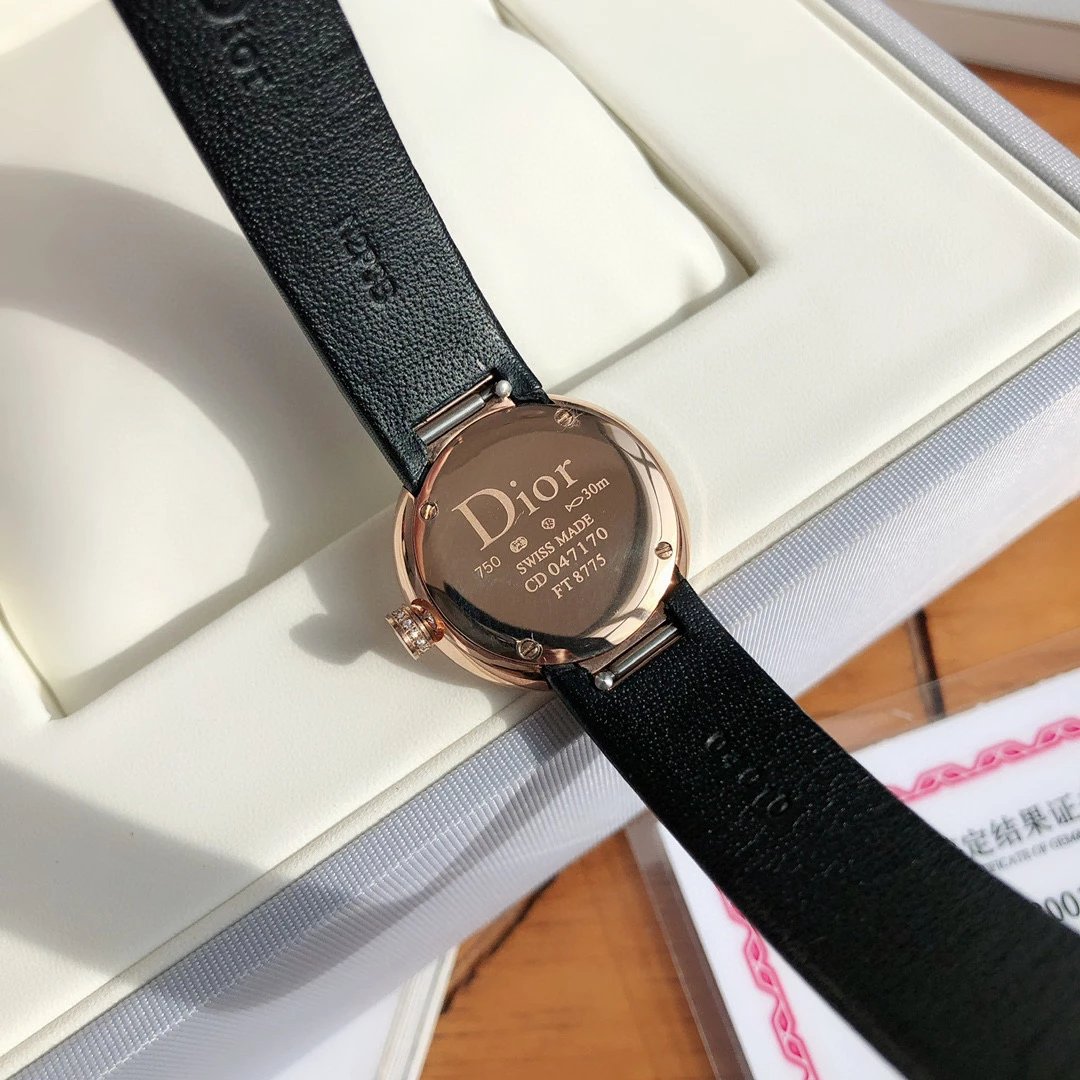 Dior La D de Dior Black Dial Rose Gold Diamond Bezel Watch Watches - 39