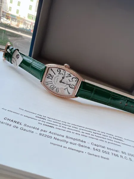 Franck Muller Curvex Diamond-Set Silver Dial Green Alligator Strap Mechanical Watch Watches - 41