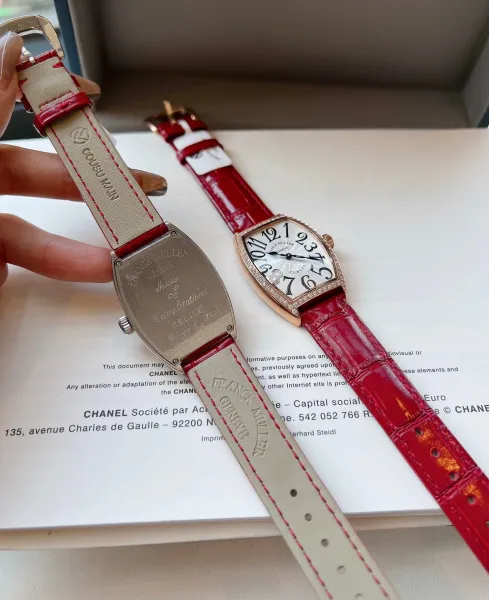 Franck Muller Curvex Diamond-Set Silver Dial Green Alligator Strap Mechanical Watch Watches - 35