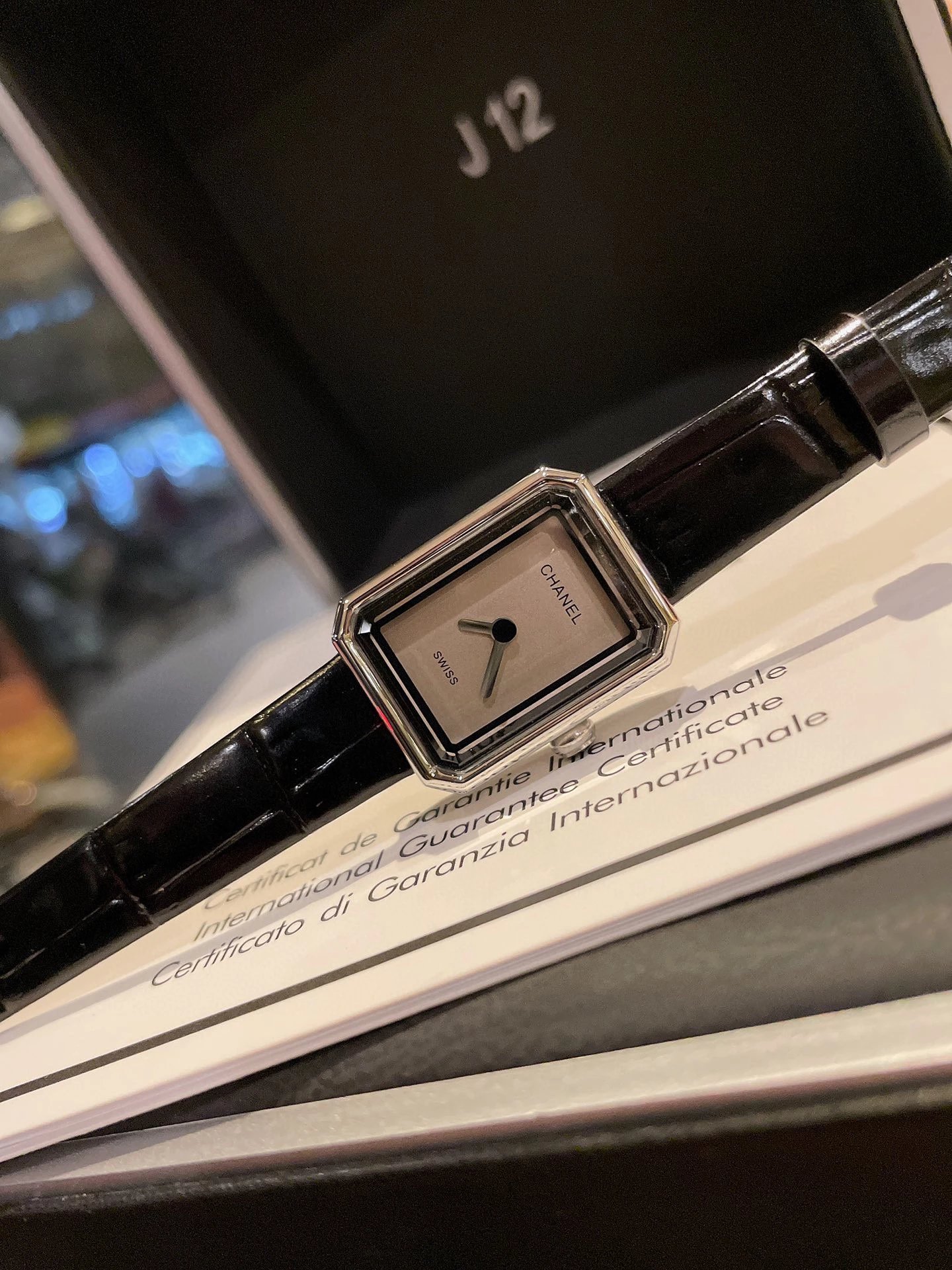 Chanel J12 Black Leather Square Watch