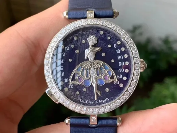 Van Cleef & Arpels Ballerina Watch Deep Blue Mother-of-Pearl Dial with Diamond Bezel and Black Alligator Strap Watches - 25