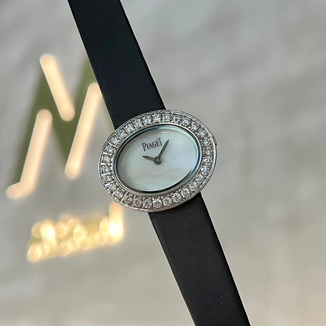 Piaget Diamond Encrusted Black Strap Watch