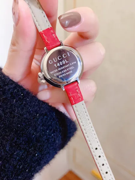 Gucci G-Timeless Mini Diamond-Set Black Dial Red Leather Watch Watches - 17