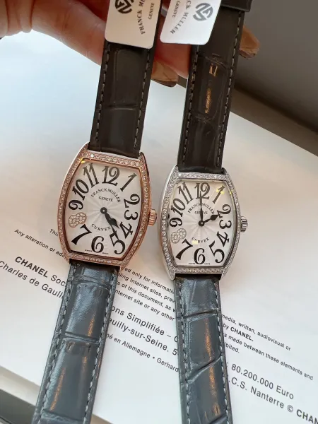 Franck Muller Curvex Diamond-Set Silver Dial Green Alligator Strap Mechanical Watch Watches - 11