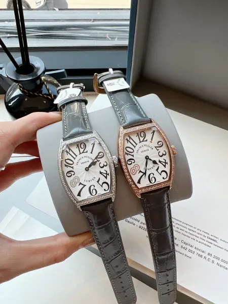 Franck Muller Curvex Diamond-Set Silver Dial Green Alligator Strap Mechanical Watch Watches - 14