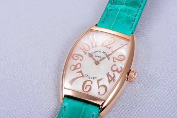 Franck Muller Curvex Diamond-Set Rose Gold with Turquoise Alligator Strap Watch Watches - 45