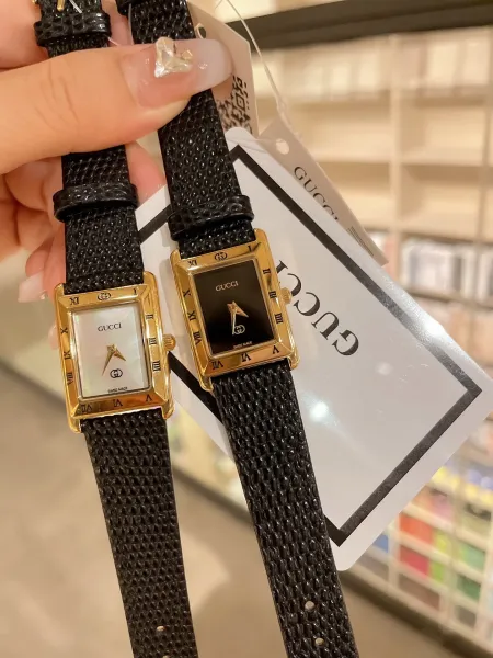Gucci G-Timeless Mini Black Leather Strap Quartz Watch Watches - 24