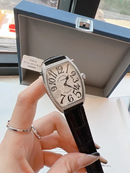 Franck Muller Curvex Diamond-Set Silver Dial Green Alligator Strap Mechanical Watch Watches - 7