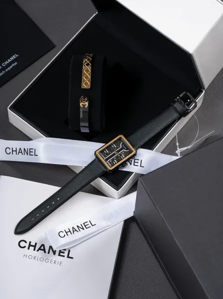 Chanel Mademoiselle Privé Watch Black and Gold Quartz Watch with Leather Strap Watches - 32