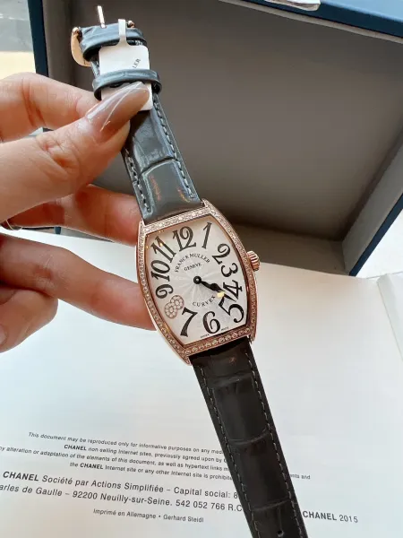 Franck Muller Curvex Diamond-Set Silver Dial Green Alligator Strap Mechanical Watch Watches - 8