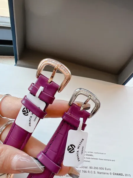 Franck Muller Curvex Diamond-Set Silver Dial Green Alligator Strap Mechanical Watch Watches - 53